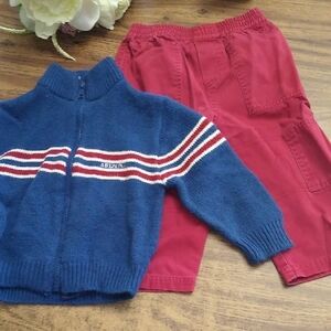 ♥️Arizona 18 Months Blue and Red Striped Sweater And Pants Set Possibly Vintage
